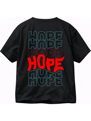 Vodexa Ünisex Oversize T-Shirt Red Hope Baskılı %100 Pamuk Tişört Rahat Kalıp