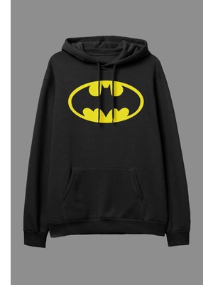 Tarzsokak Oversize Batman Tasarım Baskılı Kapüşonlu Sweatshirt Hoodie Siyah