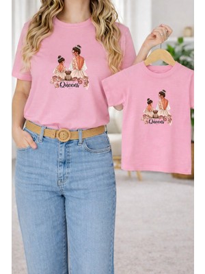 Vodexa Anne Kız Çocuk Kombin Oversize Tişört – Anne & Çocuk Twin T-Shirt Queens Baskılı