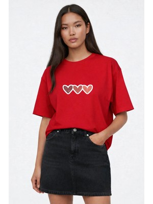 Vodexa Oversize T-Shirt Kalpler Baskılı %100 Pamuk Tişört Rahat Kalıp