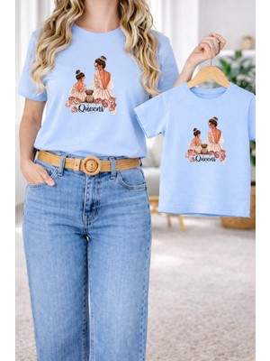 Vodexa Anne Kız Çocuk Kombin Oversize Tişört – Anne & Çocuk Twin T-Shirt Queens Baskılı