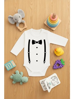 Vodexa Bebek Zıbın Çıtçıtlı Body %100 Pamuk Kemerli Papyon Baskılı