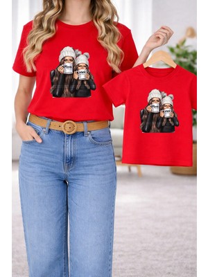 Vodexa Anne Kız Çocuk Kombin Oversize Tişört – Anne & Çocuk Twin T-Shirt Mama Mini Baskılı