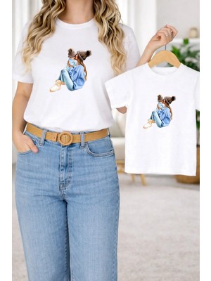 Vodexa Tişört Anne Kız Çocuk Kombin Oversize – Anne & Çocuk Twin Baskılı T-Shirt