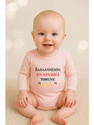 Vodexa Bebek Zıbın Çıtçıtlı Body %100 Pamuk Babaannemin Torunu Baskılı