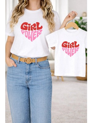 Vodexa Anne Kız Çocuk Kombin Oversize Tişört – Anne & Çocuk Twin T-Shirt Girl Power Baskılı