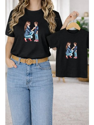 Vodexa Tişört Anne Erkek Çocuk Kombin Oversize – Anne & Çocuk Twin Baskılı T-Shirt