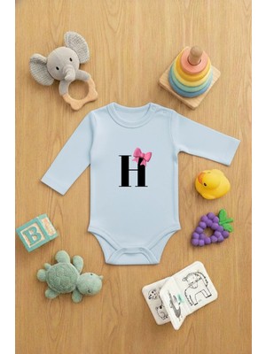 Vodexa Bebek Zıbın Çıtçıtlı Body %100 Pamuk H Harfi Baskılı
