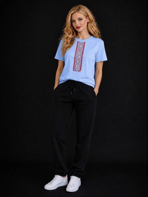 Vodexa Kadın Oversize T-Shirt Kırmızı Çizgi Baskılı %100 Pamuk Tişört Rahat Kalıp