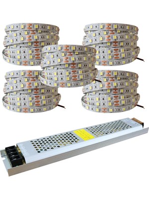 25 Metre Şerit LED Günışığı Renk + 12V 33 Amper 400 Watt LED Trafo - 3 Dirençli Double Pcb - Oturma Odası, Yatak Odası ve Mutfak Için Gizli Aydınlatma