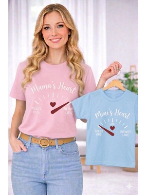 Vodexa Anne Ünisex Çocuk Kombin Oversize Tişört Twin T-Shirt Anne Cocuk Energia Baskılı