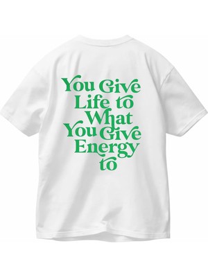 Vodexa Erkek Oversize T-Shirt You Give Life Baskılı %100 Pamuk Tişört Rahat Kalıp