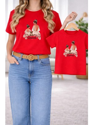 Vodexa Anne Kız Çocuk Kombin Oversize Tişört – Anne & Çocuk Twin T-Shirt Queens Baskılı