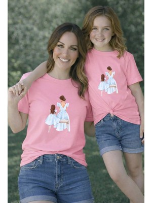 Vodexa Anne Kız Çocuk Kombin Oversize Tişört – Anne & Çocuk Twin T-Shirt Mom-Girl Baskılı