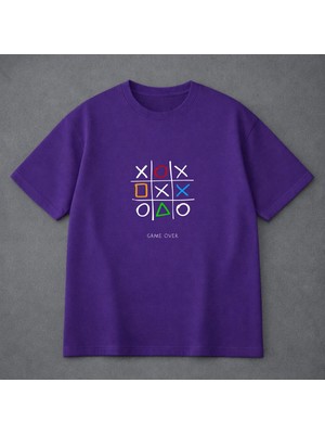 Vodexa Ünisex Oversize T-Shirt Game Over Baskılı %100 Pamuk Tişört Rahat Kalıp