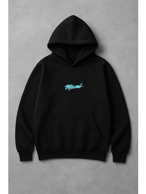Vodexa Kapüşonlu Sweatshirt Miami Baskılı Unısex Oversize %100 Pamuklu Hoodie
