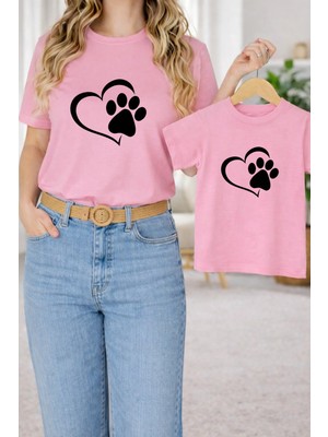 Vodexa Anne ve Çocuk Ünisex Kombin Oversize Tişört Anne Çocuk Twin T-Shirt Patiler Baskılı