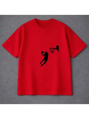 Vodexa Erkek Oversize T-Shirt Basketçii Baskılı %100 Pamuk Tişört Rahat Kalıp