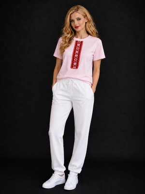 Vodexa Kadın Oversize T-Shirt Kırmızı Çizgi Baskılı %100 Pamuk Tişört Rahat Kalıp