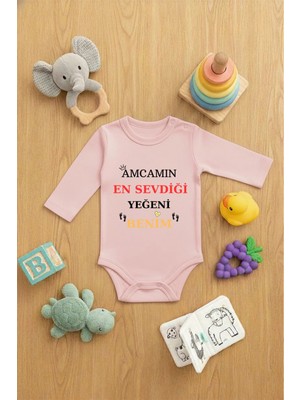 Vodexa Bebek Zıbın Çıtçıtlı Body %100 Pamuk Amcamın En Sevdiği Yeğeni Baskılı