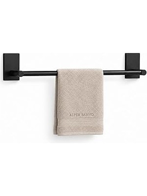 Alper Banyo Premium Siyah Yapışkanlı 40 cm Uzun Havlu Askısı, 304 Paslanmaz Çelik Uzun Banyo Havluluğu, Delmeden Kolay Kurulumlu Modern Havlu Barı, 5 Yıl Garantili