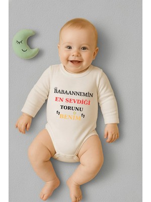 Vodexa Bebek Zıbın Çıtçıtlı Body %100 Pamuk Babaannemin Torunu Baskılı