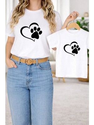 Vodexa Anne ve Çocuk Ünisex Kombin Oversize Tişört Anne Çocuk Twin T-Shirt Patiler Baskılı