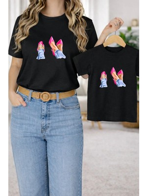 Vodexa Tişört Anne Kız Çocuk Kombin Oversize – Anne & Çocuk Twin Baskılı T-Shirt