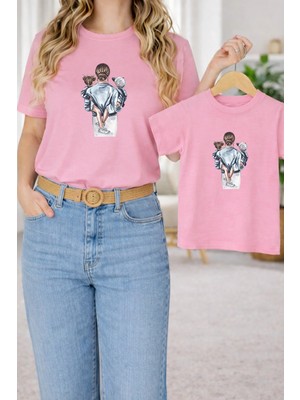 Vodexa Anne Ünisex Çocuk Kombin Oversize-Anne & Çocuk Twin T-Shirt Kız Erkek Annesi Baskılı