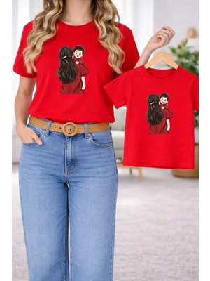 Vodexa Tişört Anne Kız Çocuk Kombin Oversize – Anne & Çocuk Twin Baskılı T-Shirt