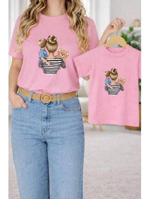 Vodexa Anne Erkek Çocuk Kombin Oversize Tişört – Anne & Çocuk Twin T-Shirt Güçlü Anne Baskılı