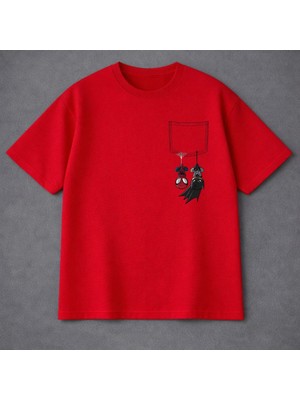 Vodexa Erkek Oversize T-Shirt Cepteki Batman Baskılı %100 Pamuk Tişört Rahat Kalıp