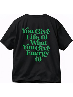 Vodexa Erkek Oversize T-Shirt You Give Life Baskılı %100 Pamuk Tişört Rahat Kalıp