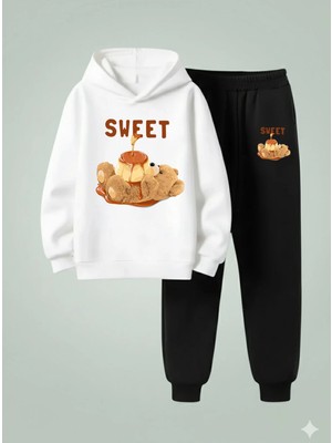Vodexa Çocuk Erkek Kapüşonlu Ayıcık Baskılı 3 Iplik Şardonlu Sweatshirt-Eşofman Takım