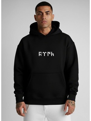 Vodexa Kapüşonlu Sweatshirt Göktürkçe Baskılı Unısex Oversize %100 Pamuklu Hoodie