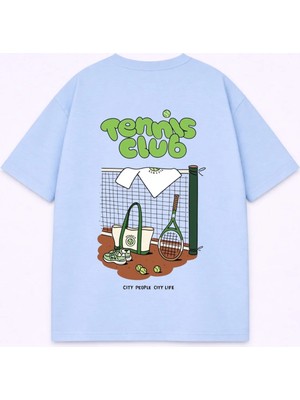 Vodexa T-Shirt Unisex Tennis Club Baskılı %100 Pamuk Tişört Oversize Rahat Kalıp