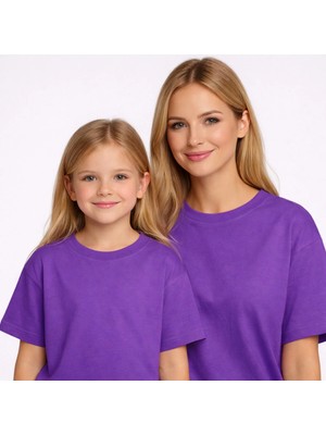 Vodexa Anne Kız Çocuk Kombin Oversize Tişört – Anne Çocuk Twin T-Shirt Baskısız Baskılı