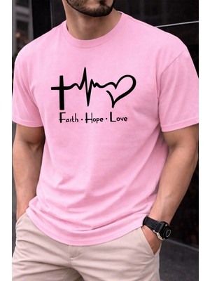 Vodexa Erkek Oversize T-Shirt Faith Baskılı %100 Pamuk Tişört Rahat Kalıp