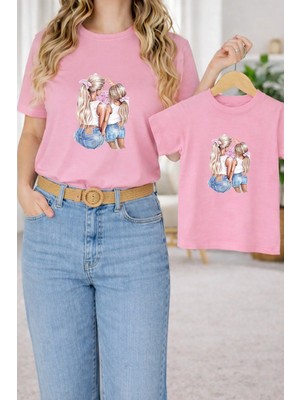Vodexa Anne Kız Çocuk Kombin Oversize – Anne & Çocuk Twin T-Shirt Çocuk Sevgisi Baskılı
