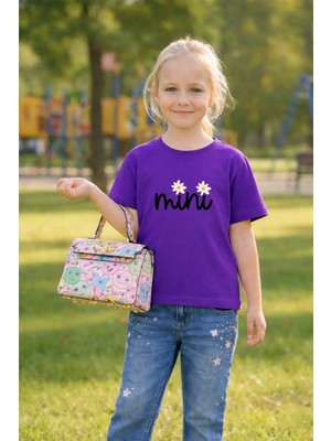 Vodexa Mini Baskılı Kız Çocuk Tişört %100 Pamuk –kız Yazlık Çocuk T-Shirt