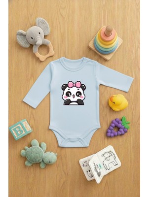 Vodexa Bebek Zıbın Çıtçıtlı Body %100 Pamuk Gülen Panda Baskılı