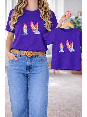 Vodexa Tişört Anne Kız Çocuk Kombin Oversize – Anne & Çocuk Twin Baskılı T-Shirt