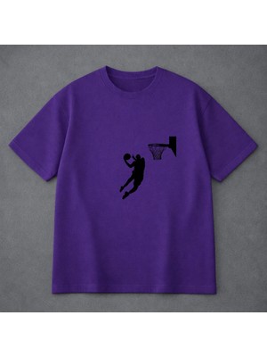 Vodexa Erkek Oversize T-Shirt Basketçii Baskılı %100 Pamuk Tişört Rahat Kalıp