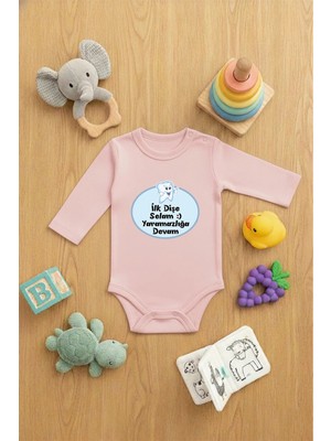 Vodexa Bebek Zıbın Çıtçıtlı Body %100 Pamuk Dişe Selam Baskılı
