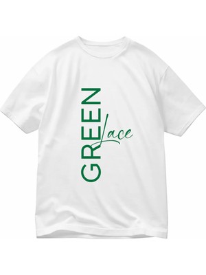 Vodexa Ünisex Oversize T-Shirt Green T Baskılı %100 Pamuk Tişört Rahat Kalıp