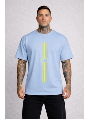 Vodexa Erkek Oversize T-Shirt Sarı Çizgi Baskılı %100 Pamuk Tişört Rahat Kalıp