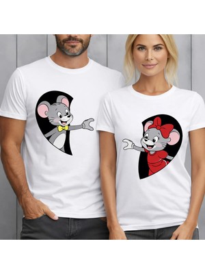 Vodexa Ünisex Oversize T-Shirt Sevimli Fareler Baskılı %100 Pamuk Tişört Rahat Kalıp (Tekli Satılmaktadır)