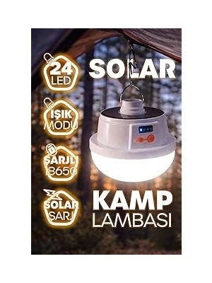 Şarjlı Solarlı Kamp Lambası 5 Modlu Orta-Yüksek Işık Sos Askılı Işıldak Kamp El Feneri 47724