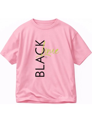 Vodexa Oversize T-Shirt Black Lime Baskılı %100 Pamuk Tişört Rahat Kalıp