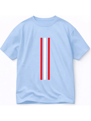 Vodexa Oversize T-Shirt Dikey Şerit Baskılı %100 Pamuk Tişört Rahat Kalıp